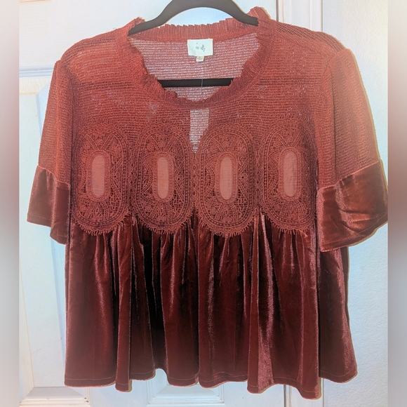 Anthropologie En Elly Velvet Scallop Top In Raspberry (New w/Tags) - Picture 6 of 8